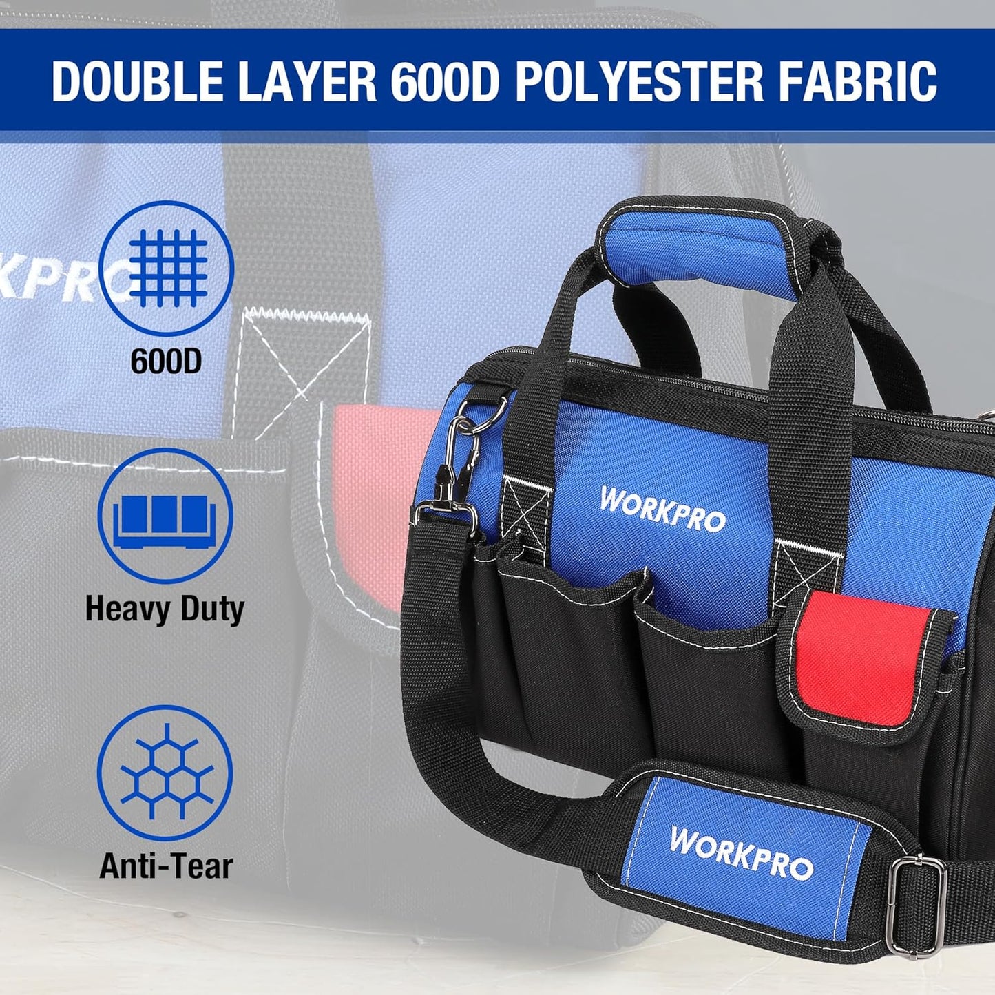 14-Inch Multi-Pocket Tool Bag with Adjustable Shoulder Strap