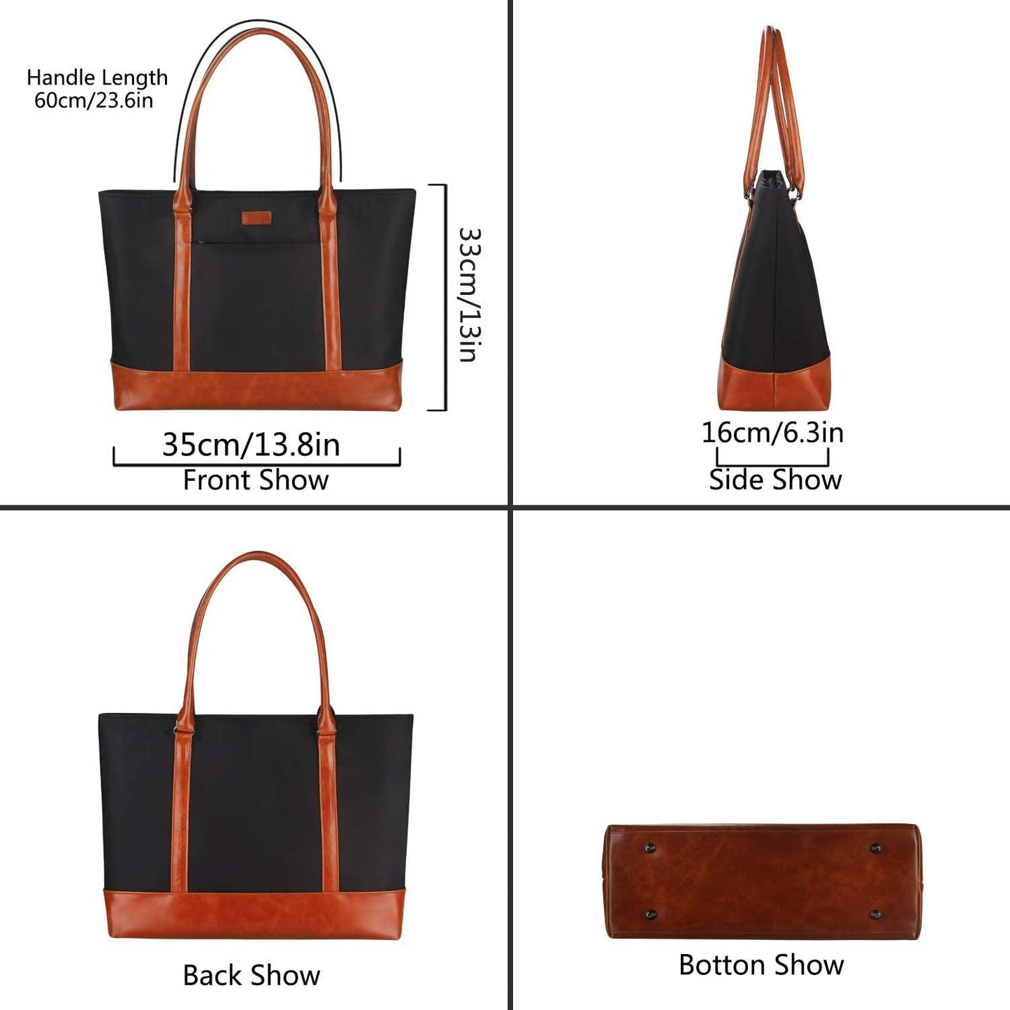 Women's Laptop Tote Bag - USB-Compatible, Large Work Purse for 17.3" Laptops, Lightweight Waterproof Shoulder/Messenger Bag (Black)