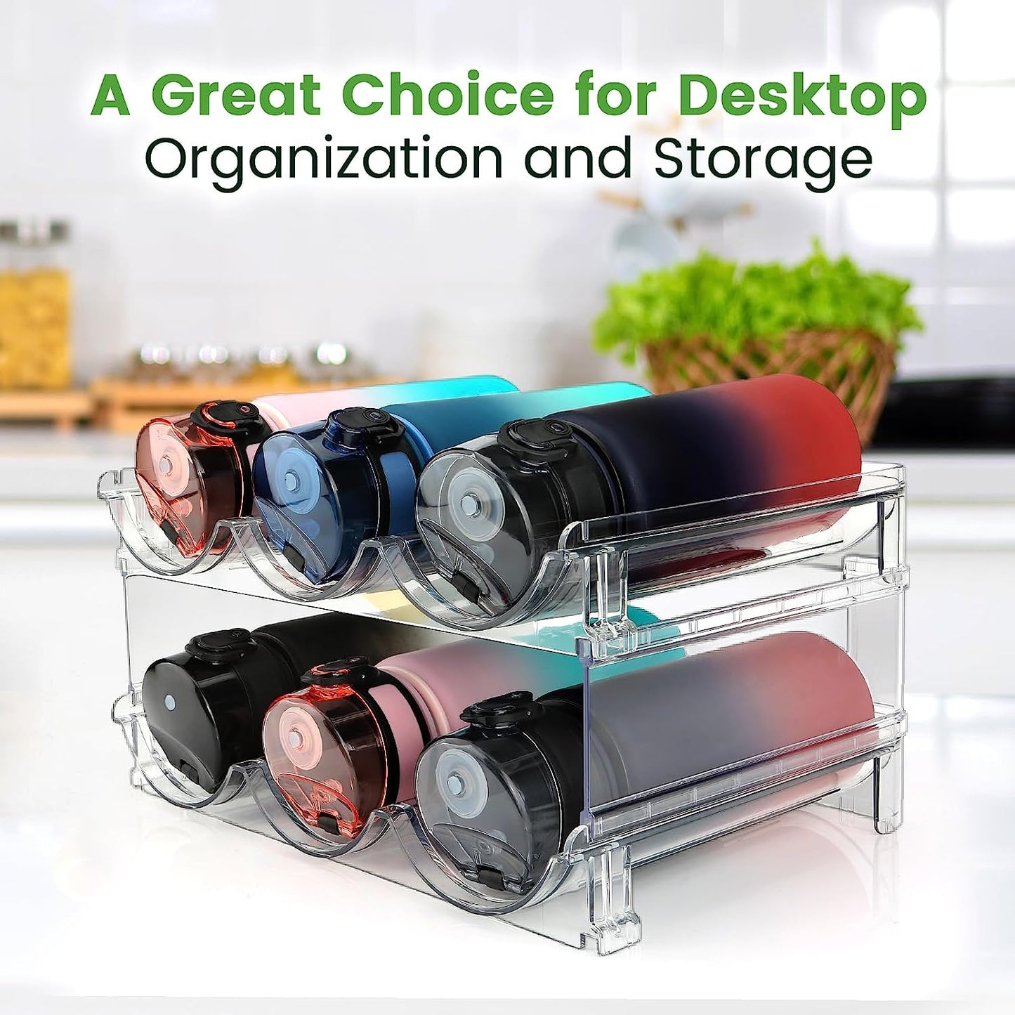 Water Bottle Storage Organizer - 2-Pack Stackable Cabinet Holder