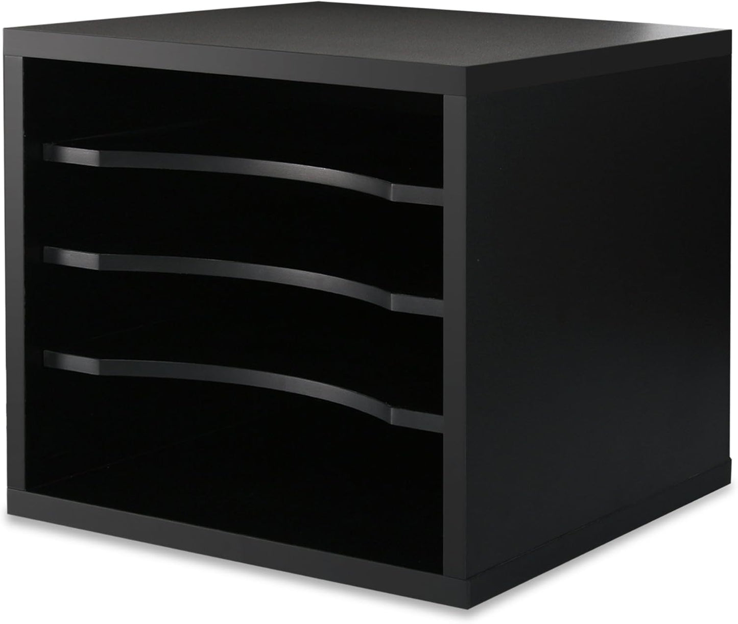 Wooden Desk Paper Organizer with Four-Tiered Storage, Adjustable Shelves for Document Sorting, Home Office File Holder in Black