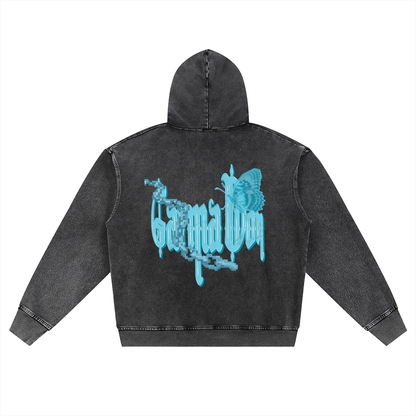 Snow Wash Oversized Zip-Up Hoodie