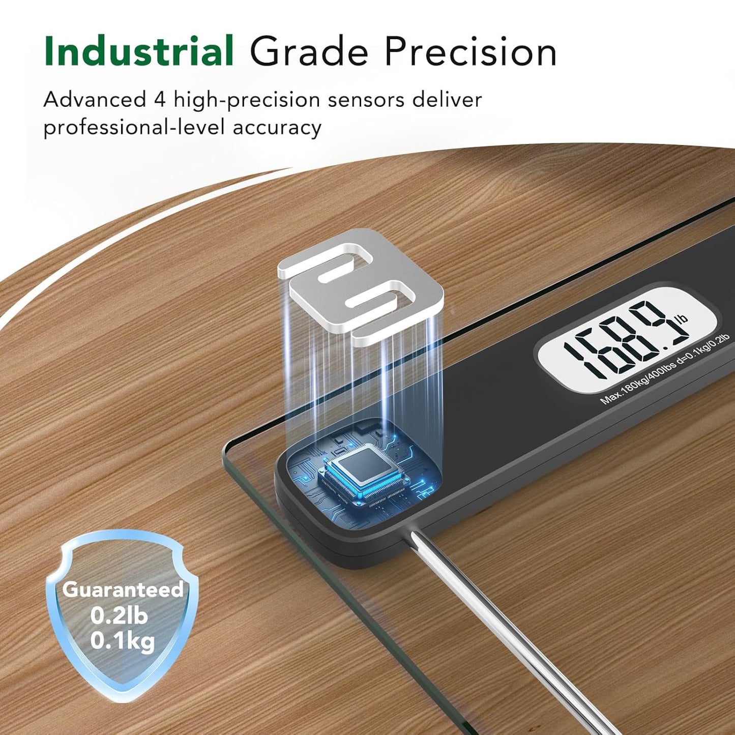 Digital Body Weight Scale with 400 lb Capacity, LCD Display, Step-On Technology, Tempered Glass, Includes Measuring Tape