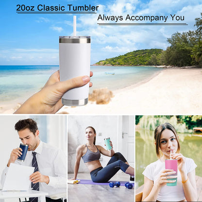 20 Oz Insulated Stainless Steel Tumbler with Lid and Straw, Double Wall Vacuum-Sealed Travel Mug for Hot and Cold Beverages, Powder Coated Finish (Day & Night)