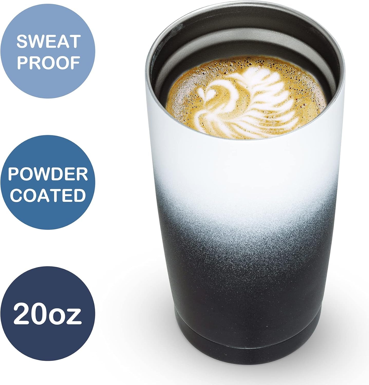 20 Oz Insulated Stainless Steel Tumbler with Lid and Straw, Double Wall Vacuum-Sealed Travel Mug for Hot and Cold Beverages, Powder Coated Finish (Day & Night)