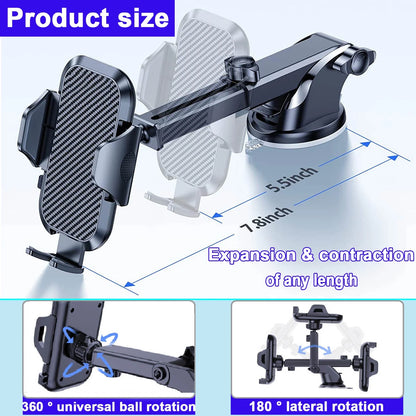 Universal Car Phone Mount with Air Vent Clip and Adjustable Long Arm for All Smartphones