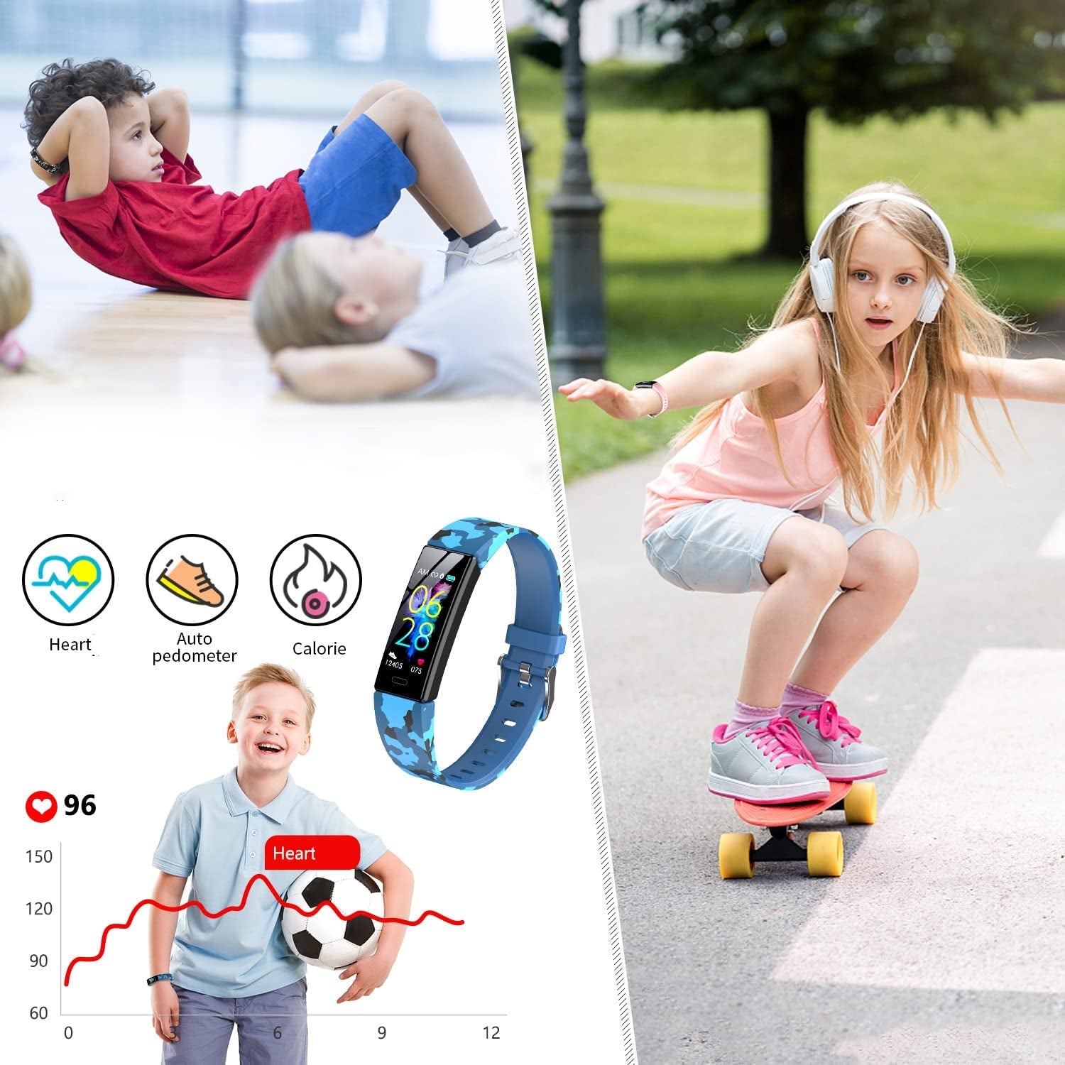 Children's Fitness Tracker Watch - IP68 Waterproof Smartwatch with Pedometer, Stopwatch, and 11 Sports Modes for Ages 6-16