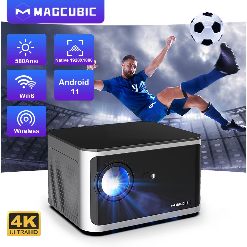 Transform Your Home Entertainment with the Android 11 4K Smart Projector - Stunning 580 ANSI Lumens Brightness, Voice Control & WiFi6 Connectivity
