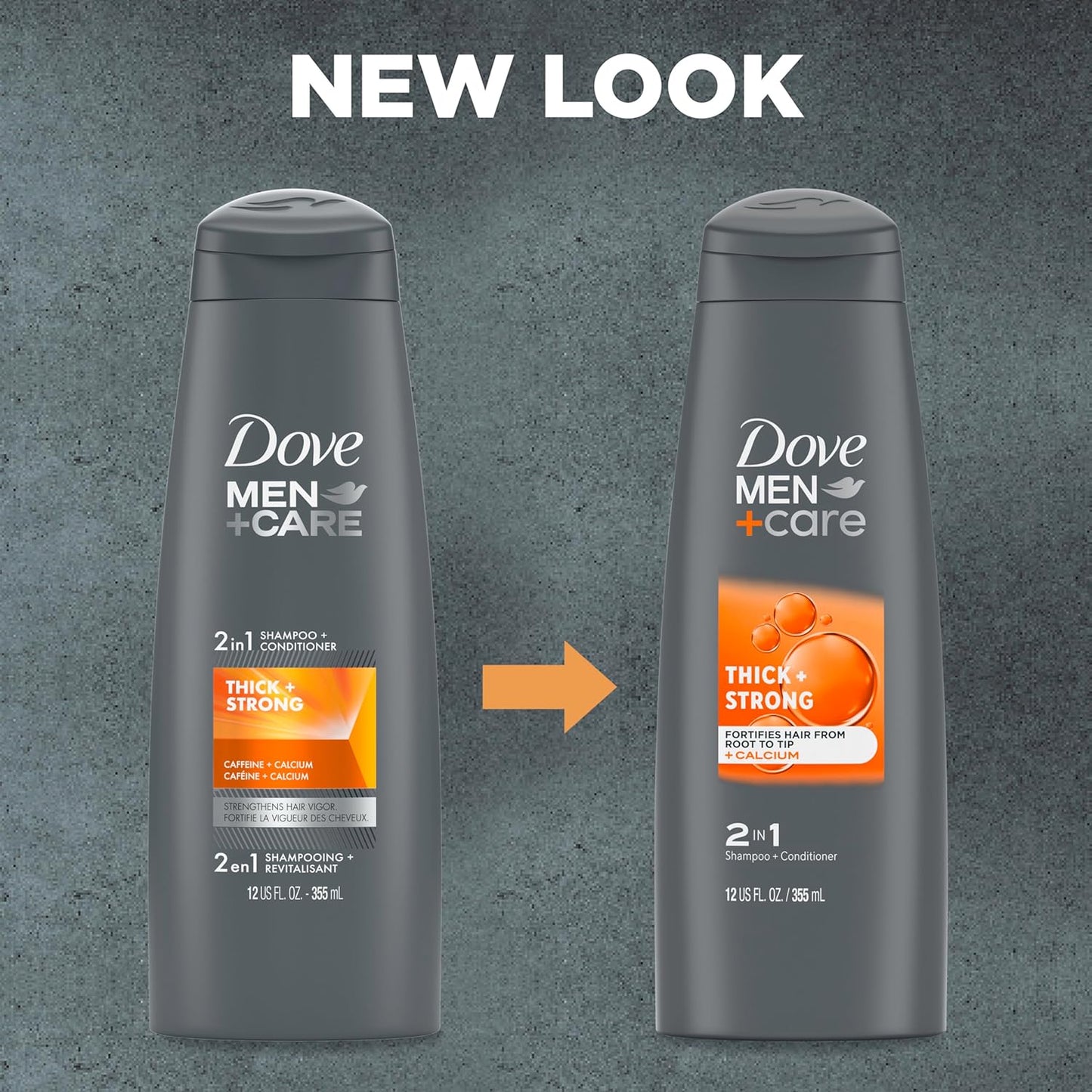 DOVE MEN + CARE Fortifying 2-in-1 Shampoo and Conditioner with Caffeine for Resilient, Stronger Hair - 12 oz, Pack of 6