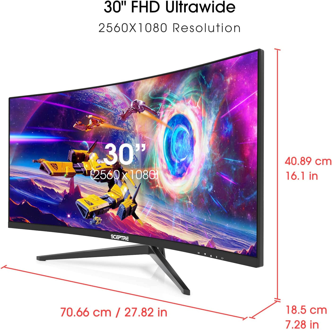30-Inch Curved Ultra Wide Gaming Monitor, 21:9 Aspect Ratio, 2560x1080 Resolution, Up to 200Hz Refresh Rate, HDMI and DisplayPort, Built-In Speakers, Metal Black (C305B-200UN1)