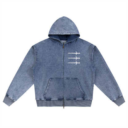 Snow Wash Oversized Zip-Up Hoodie