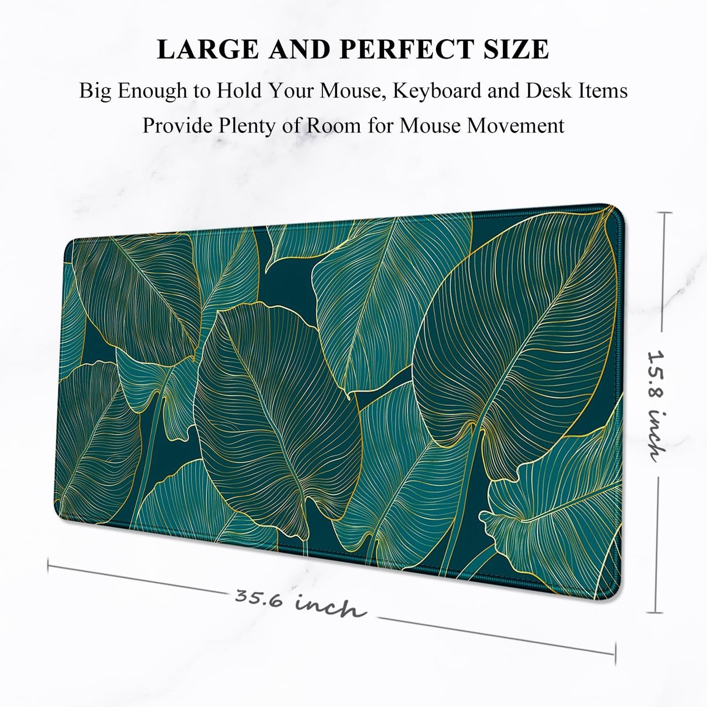 Extra Large Desk Mat with Tropical Leaf Design, Extended Gaming Mouse Pad for Keyboard and Laptop, 35.5 x 15.7 inches