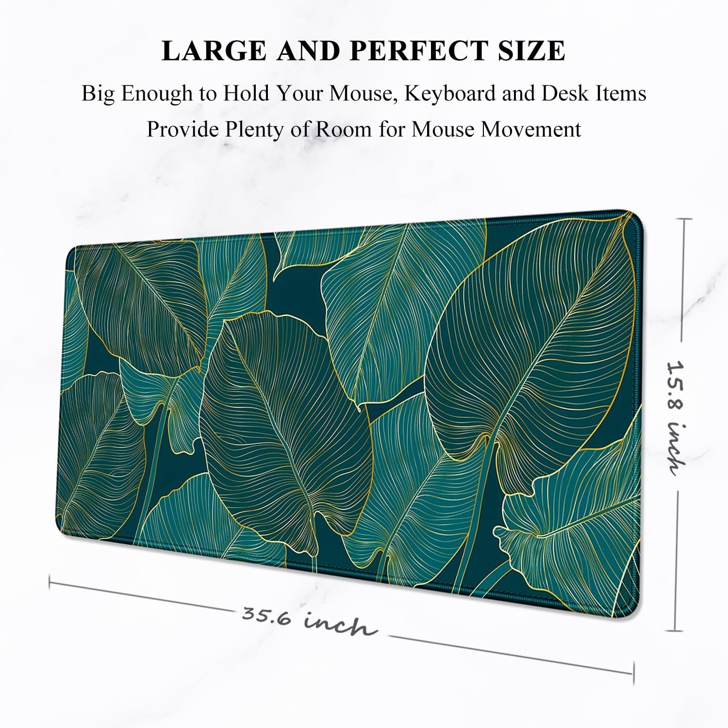 Extra Large Desk Mat with Tropical Leaf Design, Extended Gaming Mouse Pad for Keyboard and Laptop, 35.5 x 15.7 inches