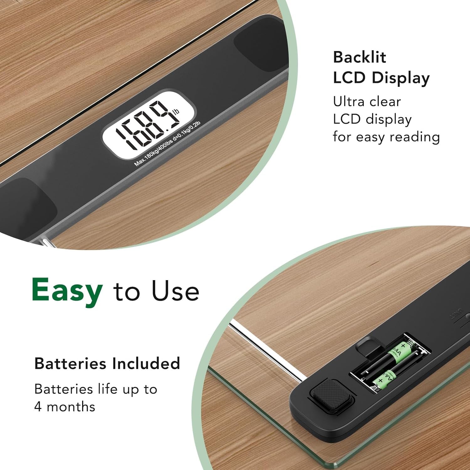 Digital Body Weight Scale with 400 lb Capacity, LCD Display, Step-On Technology, Tempered Glass, Includes Measuring Tape