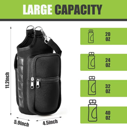 Magnetic Gym Water Bottle Holder with Phone Pocket and Shoulder Strap - Features 6 Built-In Magnets