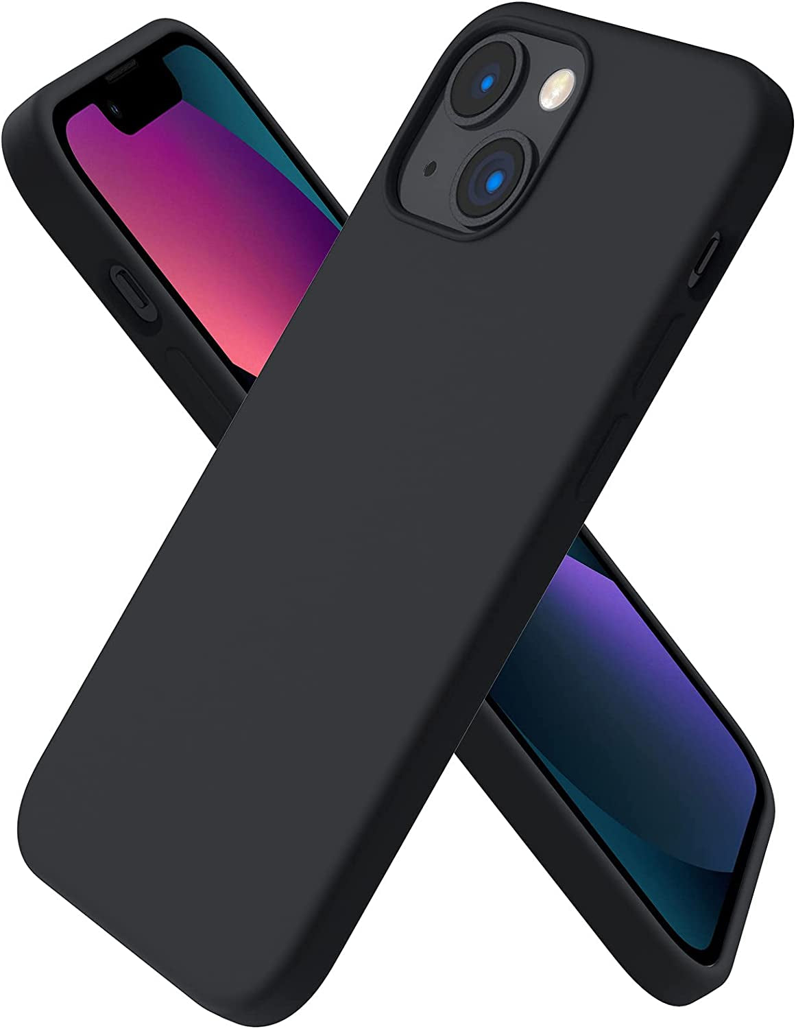 Iphone 13 Mini Case - Slim Liquid Silicone 3-Layer Full Coverage Soft Gel Rubber Phone Cover with Microfiber Lining - 5.4 Inch - Midnight