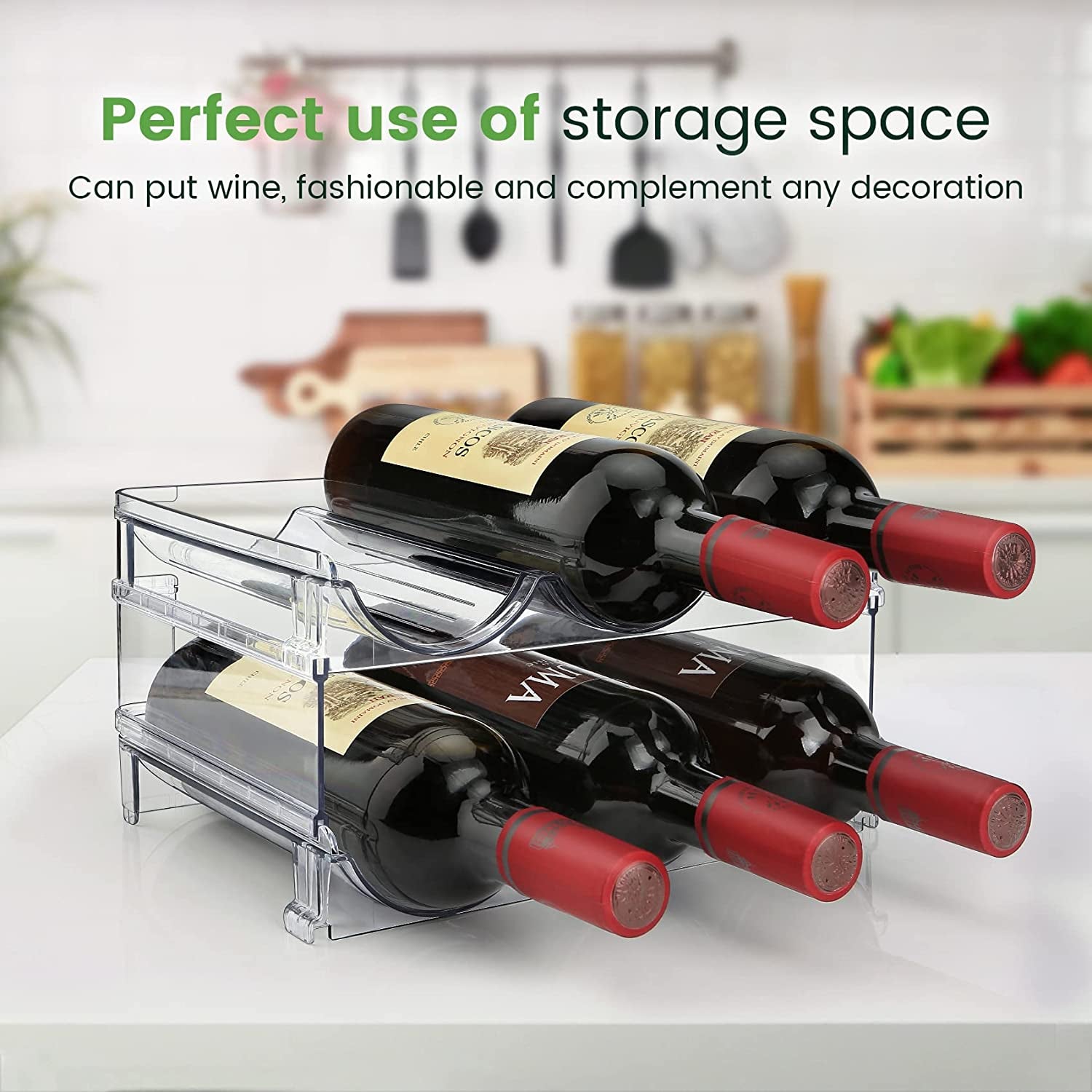 Water Bottle Storage Organizer - 2-Pack Stackable Cabinet Holder