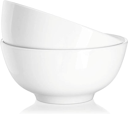 22-Ounce Porcelain Soup and Cereal Bowls Set - Dishwasher & Microwave Safe, Elegant White Serving Bowls for Salad, Rice, Pasta, and Oatmeal