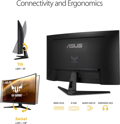 TUF Gaming VG328H1B 32-Inch Curved Monitor, 1080P Full HD, 165Hz (144Hz Compatible), Extreme Low Motion Blur, Adaptive-Sync, FreeSync Premium, 1ms Response Time, Eye Care Technology, HDMI and D-Sub Inputs