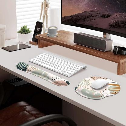 Ergonomic Mouse Pad and Wrist Support Set with Non-Slip Base for Enhanced Comfort and Pain Relief in Home Office, Featuring Tropical Plant Design and Coasters