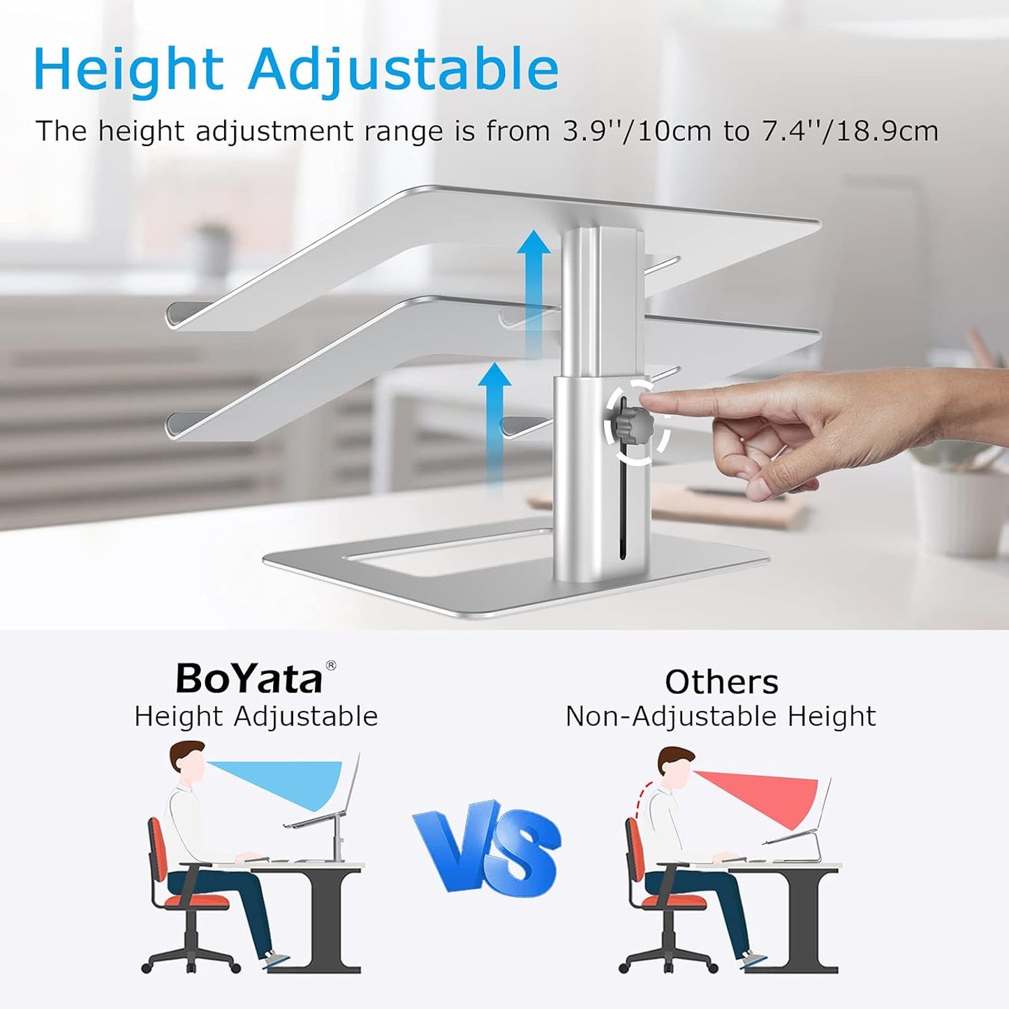 Ergonomic Aluminum Laptop Stand with Height Adjustment for 11-17" Laptops, Compatible with MacBook Pro/Air, Dell, Lenovo, HP, Samsung, and More