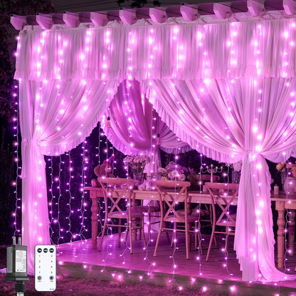 300 LED Pink Curtain Lights with Remote Control - Versatile Indoor/Outdoor Décor for Bedrooms, Parties, and Special Occasions, 9.8 x 9.8 Ft