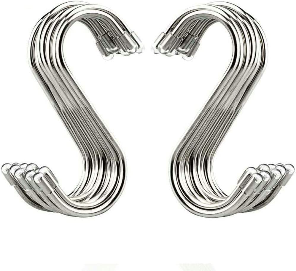 20-Pack Stainless Steel S-Shaped Hooks for Versatile Hanging in Kitchen, Workshop, Bathroom, and Garden