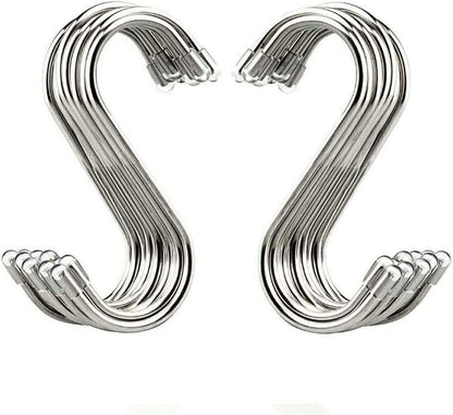 20-Pack Stainless Steel S-Shaped Hooks for Versatile Hanging in Kitchen, Workshop, Bathroom, and Garden