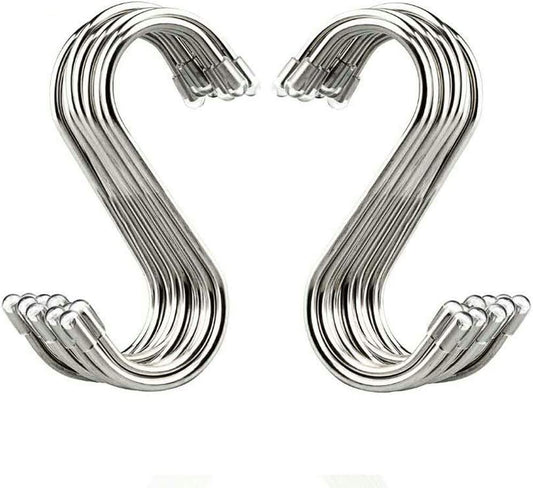 20-Pack Stainless Steel S-Shaped Hooks for Versatile Hanging in Kitchen, Workshop, Bathroom, and Garden