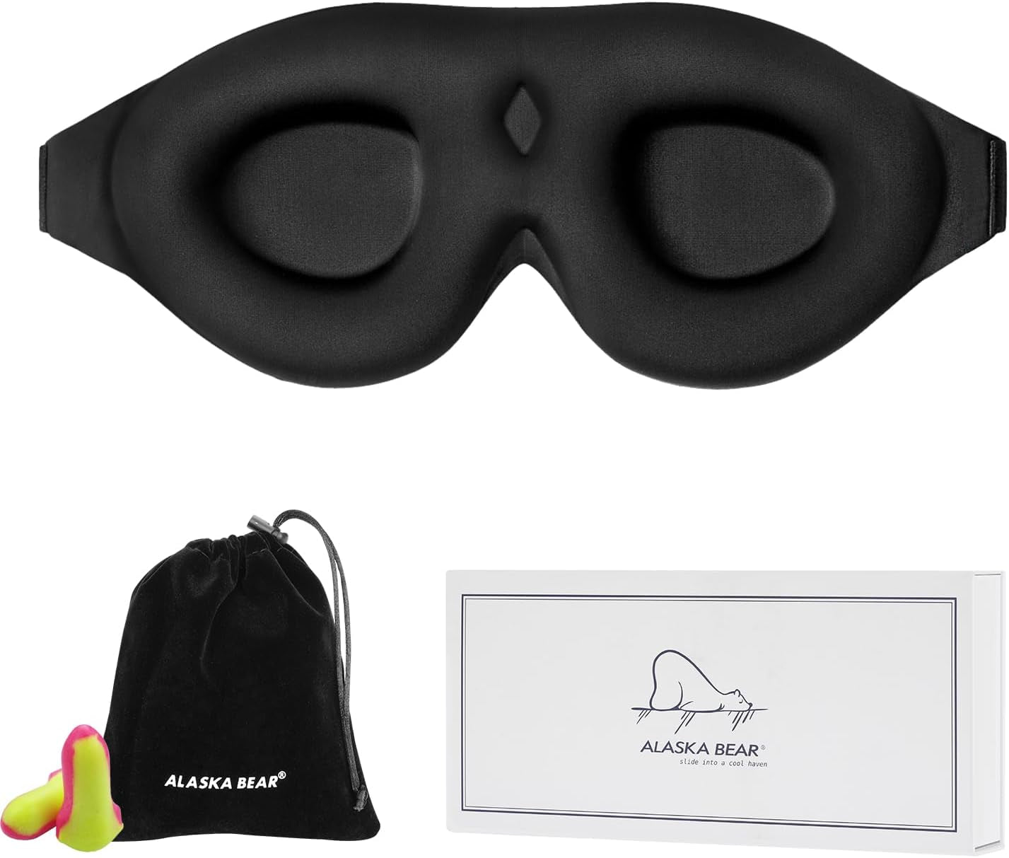 Contoured Memory Foam Sleep Mask with Earplugs Set - Soft 3D Blackout Eye Mask for Comfortable Sleep, Eye Protection, Suitable for Women and Men, Black