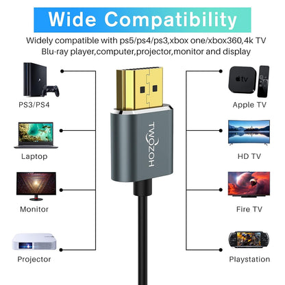 25FT Ultra-Slim HDMI 2.0 Cable, Flexible HDMI Cord Supporting 3D, 4K@60Hz, 2160P, and 1080P Output