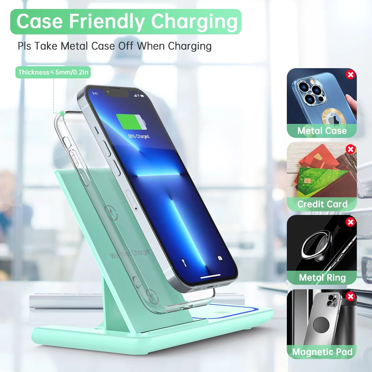 2025 Upgraded 18W 3-in-1 Wireless Charging Station for iPhone 16/15/14/13/12/11 Pro, AirPods, Apple Watch Series 10-3, and Samsung Phones (Green)
