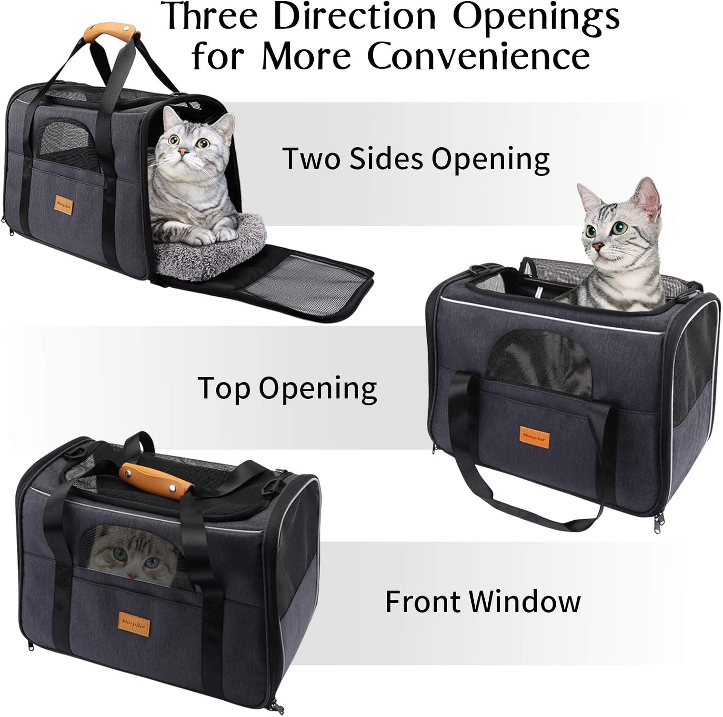 Portable Cat and Small Dog Carrier Bag, Foldable Soft-Sided Transport Carrier, Airline-Approved with Shoulder Strap, Removable Mat, and Pet Bowl