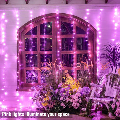 300 LED Pink Curtain Lights with Remote Control - Versatile Indoor/Outdoor Décor for Bedrooms, Parties, and Special Occasions, 9.8 x 9.8 Ft