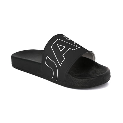 Black & White Men’s Slide Sandals — Bold 'JAZD' Logo Pool Slides