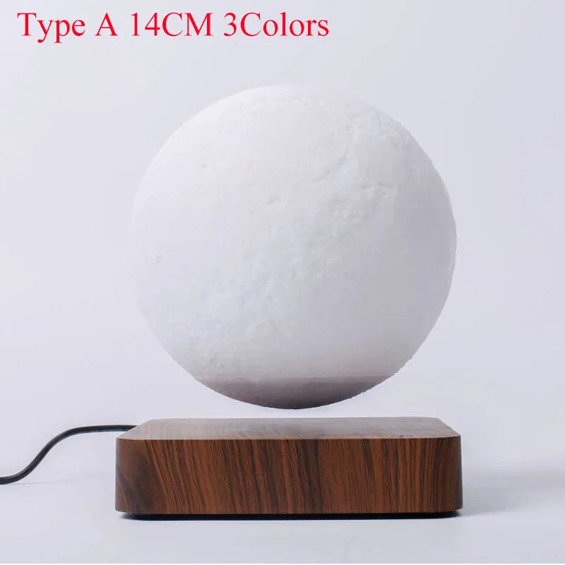 ZK30 Floating 3D Printed LED Moon Lamp with Wooden Base and Magnetic Suspension in Three Colors