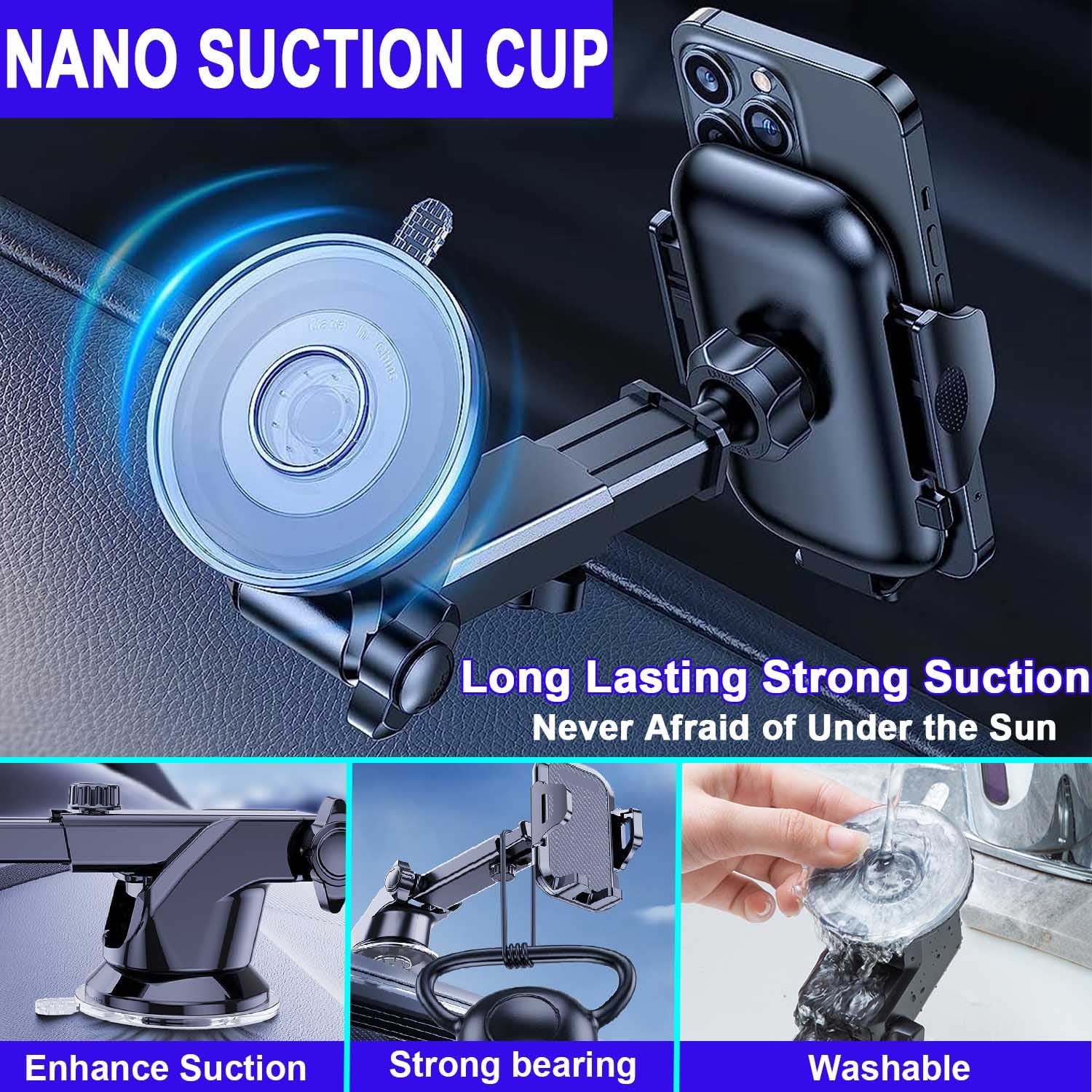 Universal Car Phone Mount with Air Vent Clip and Adjustable Long Arm for All Smartphones