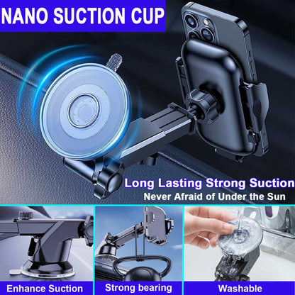 Universal Car Phone Mount with Air Vent Clip and Adjustable Long Arm for All Smartphones