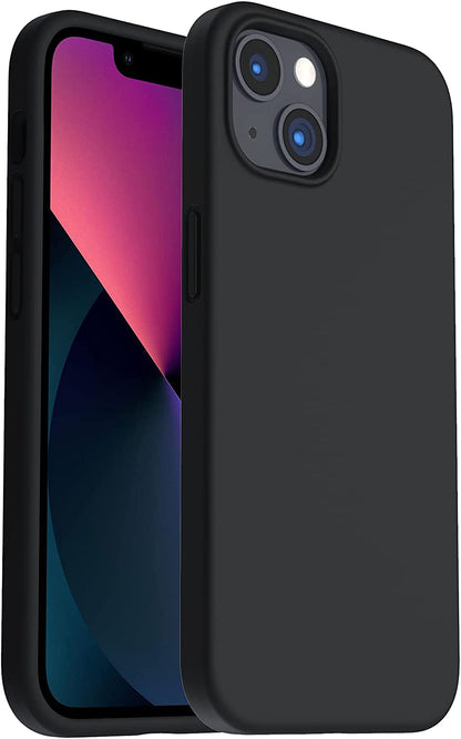 Shockproof Liquid Silicone Case for iPhone 13 - Gel Rubber Anti-Shock Cover with Drop Protection, 6.1 Inches, Black