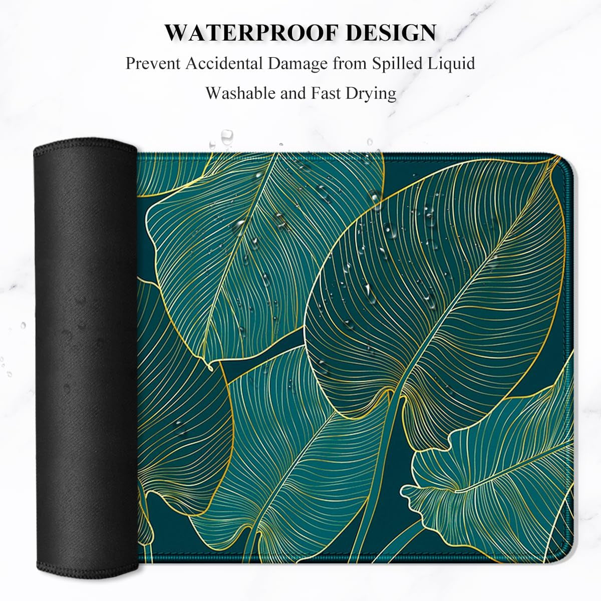 Extra Large Desk Mat with Tropical Leaf Design, Extended Gaming Mouse Pad for Keyboard and Laptop, 35.5 x 15.7 inches