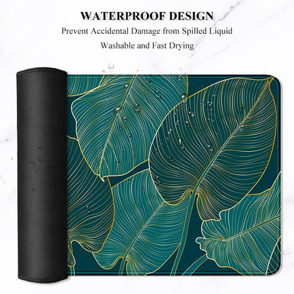 Extra Large Desk Mat with Tropical Leaf Design, Extended Gaming Mouse Pad for Keyboard and Laptop, 35.5 x 15.7 inches