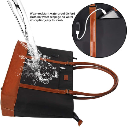 Women's Laptop Tote Bag - USB-Compatible, Large Work Purse for 17.3" Laptops, Lightweight Waterproof Shoulder/Messenger Bag (Black)