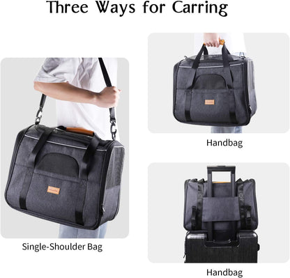 Portable Cat and Small Dog Carrier Bag, Foldable Soft-Sided Transport Carrier, Airline-Approved with Shoulder Strap, Removable Mat, and Pet Bowl