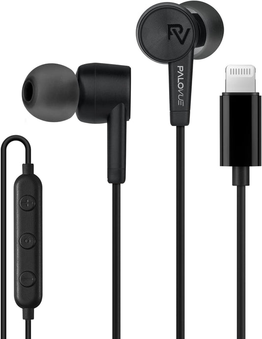 Apple MFi Certified Lightning Connector Earbuds with Microphone Controller for iPhone 14, 13, 12, 11 Pro Max, X, XS, XR, 8, 7 Plus - Sweetflow Black