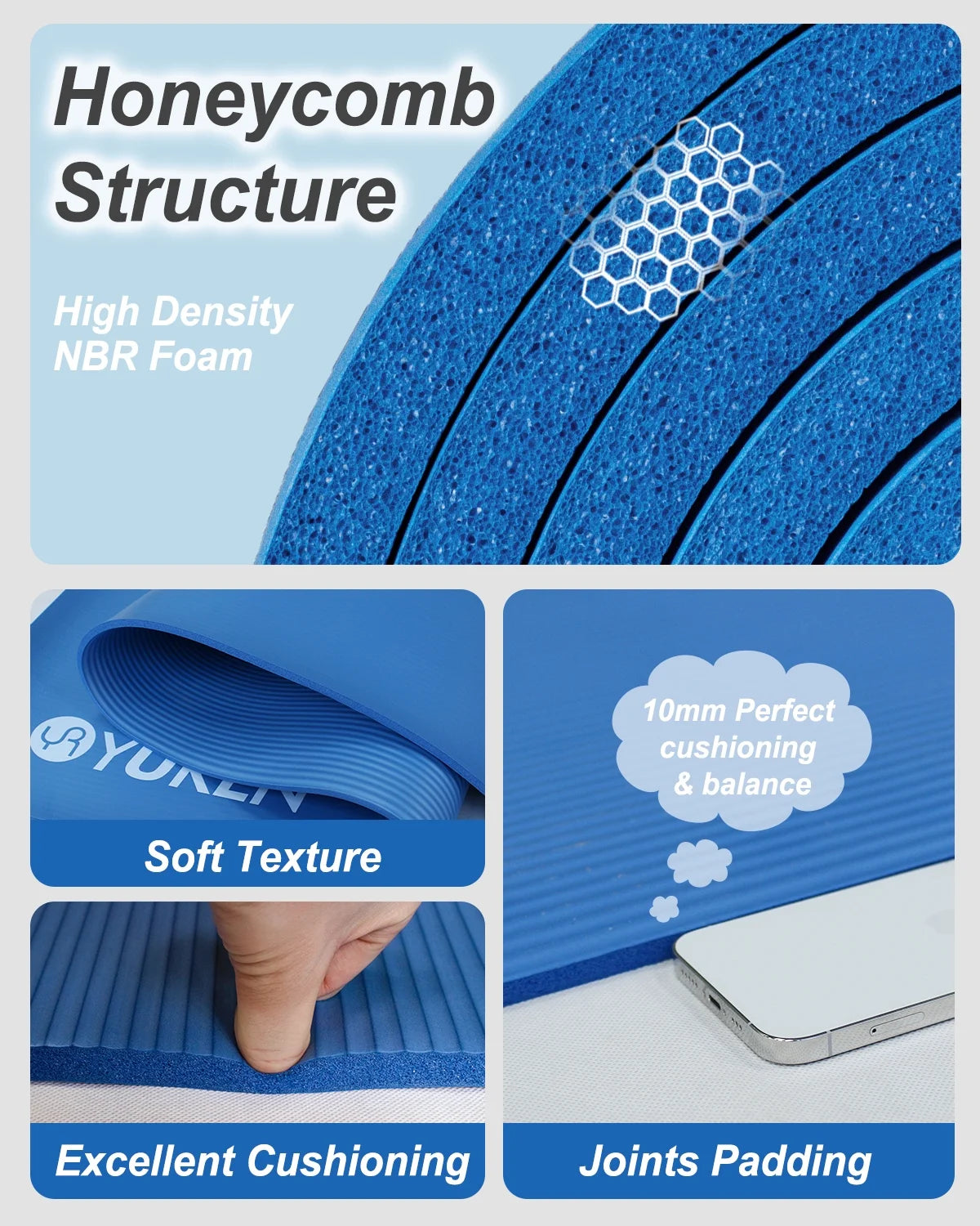 Extra Thick 10mm NBR Foam Exercise Mat for Home Gym and Fitness Workouts, Blue, 78 x 51 Inches