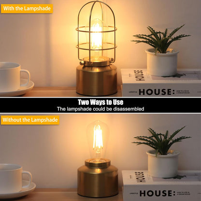 Dimmable Industrial Gold Table Lamp for Compact Spaces - Steampunk Antique Nightstand and Desk Light for Bedroom and Living Room (Bulb Included)