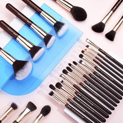 Professional 25-Piece Makeup Brush Set with Labeled Brushes for Powder, Foundation, Eyeshadow, Blending, Concealer, Blush, and Highlight - T280