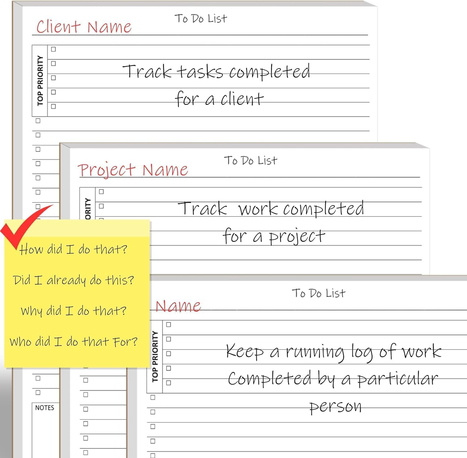To-Do List Planner Notepad - 60 Pages of Undated Checklist with Priority and Note Sections for Project, Client, and Daily Task Management - 8.5 x 11 A4 Tear Sheets