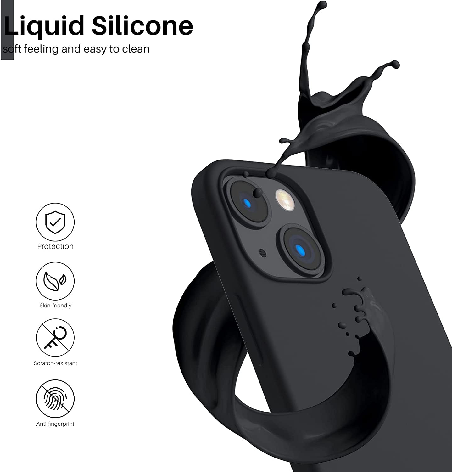 Iphone 13 Mini Case - Slim Liquid Silicone 3-Layer Full Coverage Soft Gel Rubber Phone Cover with Microfiber Lining - 5.4 Inch - Midnight