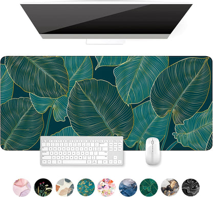 Extra Large Desk Mat with Tropical Leaf Design, Extended Gaming Mouse Pad for Keyboard and Laptop, 35.5 x 15.7 inches