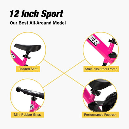 12-Inch No-Pedal Balance Bike for Children Ages 1 to 4 - Features Safety Pad, Padded Seat, Mini Grips, and Flat-Free Tires - Easy Tool-Free Assembly and Adjustments